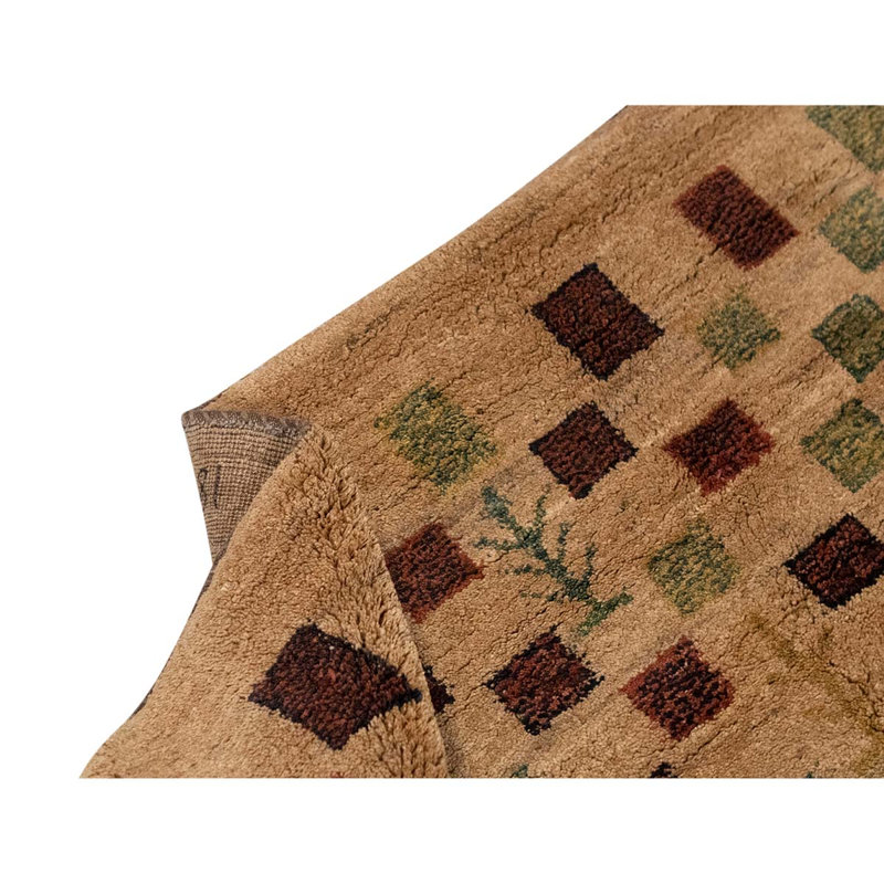 Tapis beige / rouge / vert en laine noué à la main de conception unique 5 pi 4 po x 6 pi 8 po