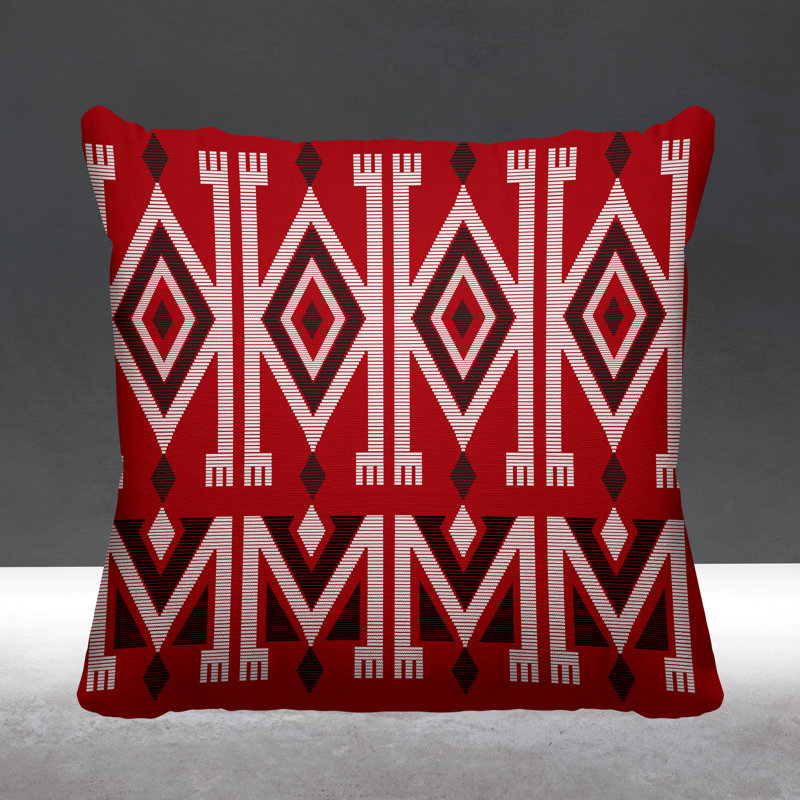Coussin décoratif intérieur / extérieur Akin Abstract Tribal, L 17 po x H 17 po, Rouge