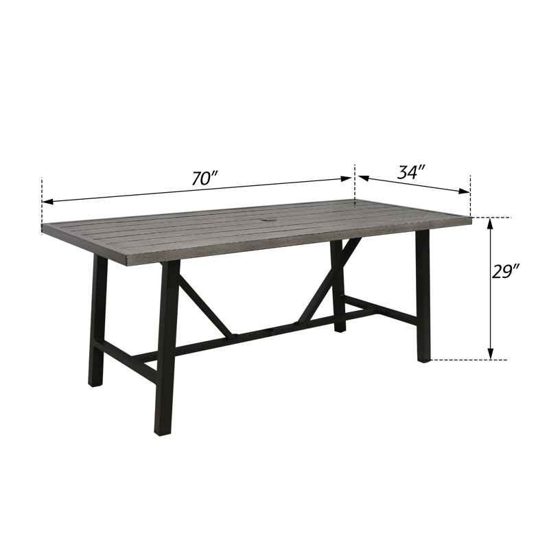 Bourgault Rectangular Metal Outdoor Dining Table With Umbrella Hole , 70'' in. W 34'' in. D