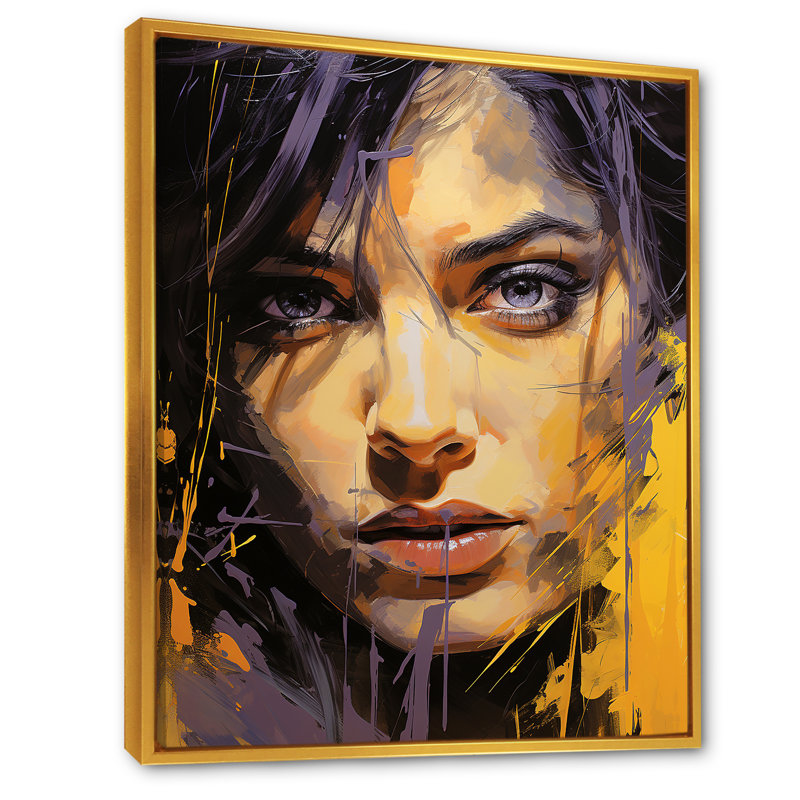 Violet Vergara Portrait Popart I sur impression sur toile, Cadre flottant doré, H 32 po x l 16 po x P 1 po