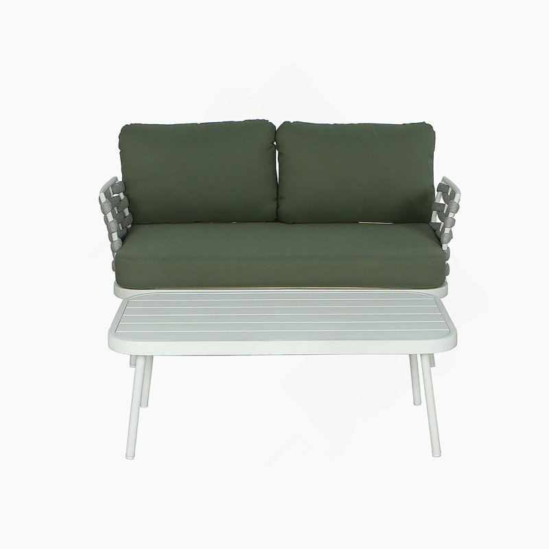 Causeuse et table en acier, Blanc cassé / vert