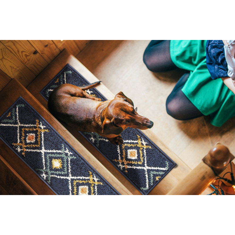 Tapis d'escalier à poils longs, Bleu
