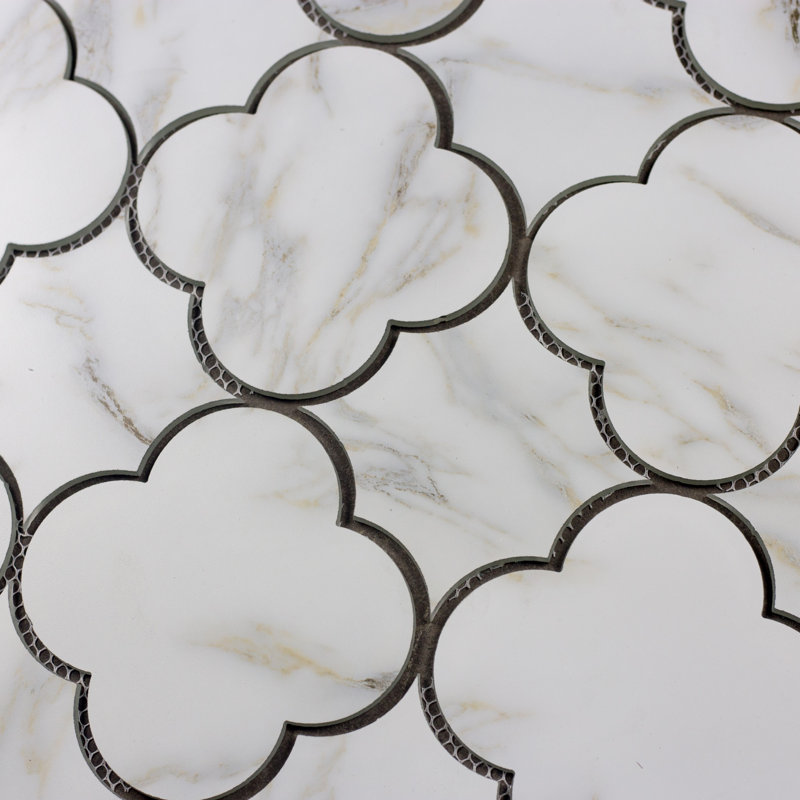 Tuscan Design 6" x 6" Glass Mosaic Wall Tile, Gold/Gray Veins