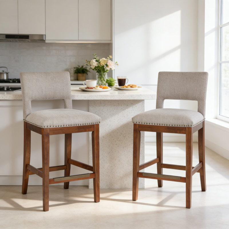 Ensemble de 2 tabourets de bar, tabourets de bar rembourrés à hauteur de comptoir, tabourets de comptoir modernes avec pieds en bois pour îlot de cuisine, brun
