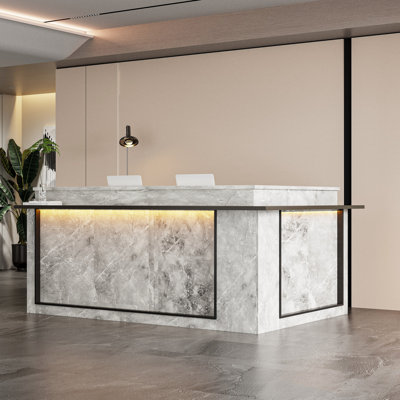 94.5'' W L-Shaped Reception Desk With LED Lights