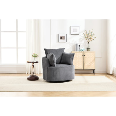 Chaise d'appoint pivotante grise 360, conçue pour durer avec du bois et du métal robustes, d'une profondeur de 34,78 po, pour structure de chambre à coucher, fabrication en métal, largeur 32,41 po, bureau