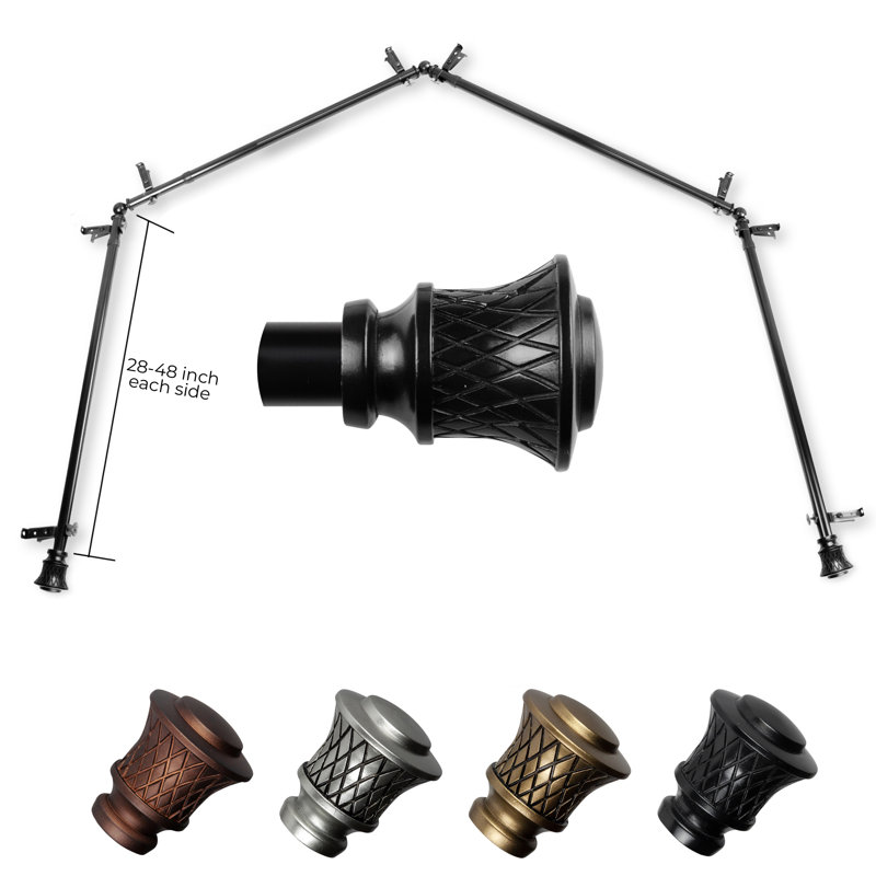 Tringle à rideaux simple en métal et fenêtre réglable en résine de 0,81 po Danery, Noir, 28 po à 48 po (chaque côté)