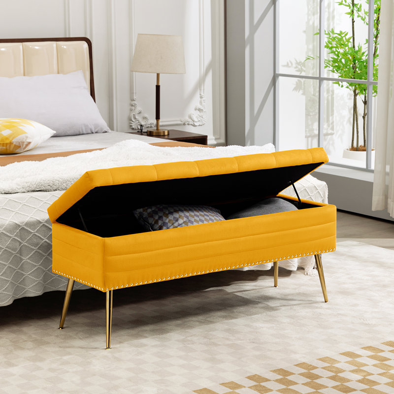 Banc de rangement en velours Carrielynn, Jaune