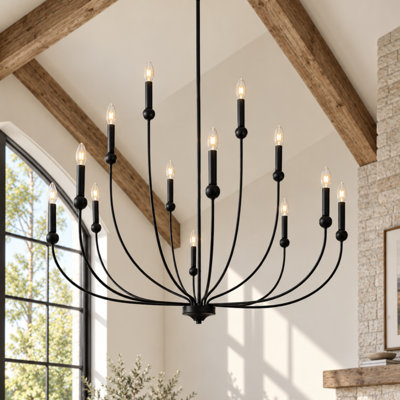Lustre style campagne moderne surdimensionné à 12 lumières et l 48 po