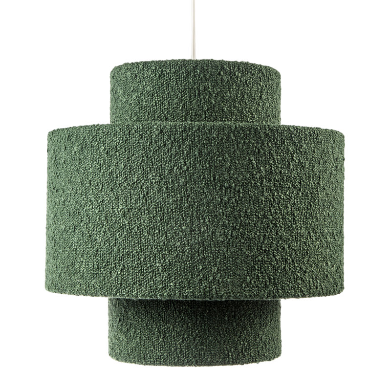 Modern Tiered Pendant Shade In Luxurious Forest Green Boucle Fabric By 