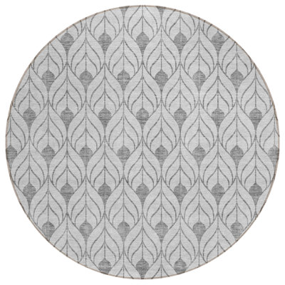Tapis d'intérieur et extérieur rond lavable argenté et gris 8 pi HomeRoots