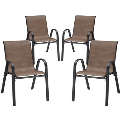 Ensemble de 4 chaises de salle à manger empilables pour l'extérieur avec structure en métal thermolaqué et fauteuil toutes saisons idéal pour la cour, le balcon et la piscine