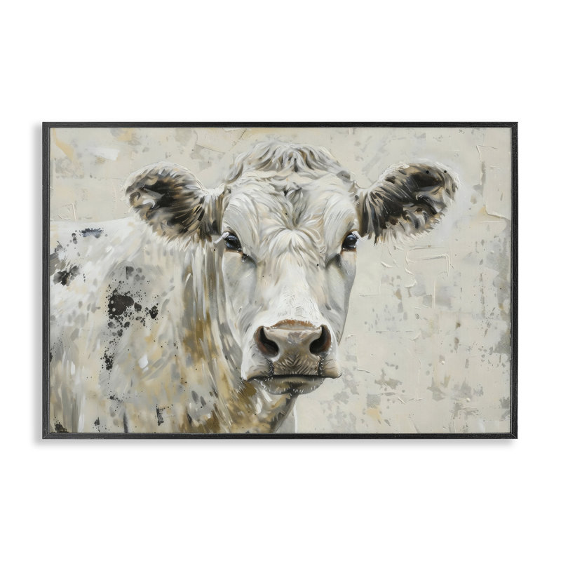 Portrait de vache neutre, estampe numérique, design par LSR Creative Studio, H 12 po x l 18 po, Giclée encadrée noir minuit