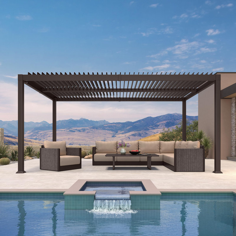 Purple Leaf 10' X 16' Louvered Pergola with Adjustable Roof For Deck Backyard Garden