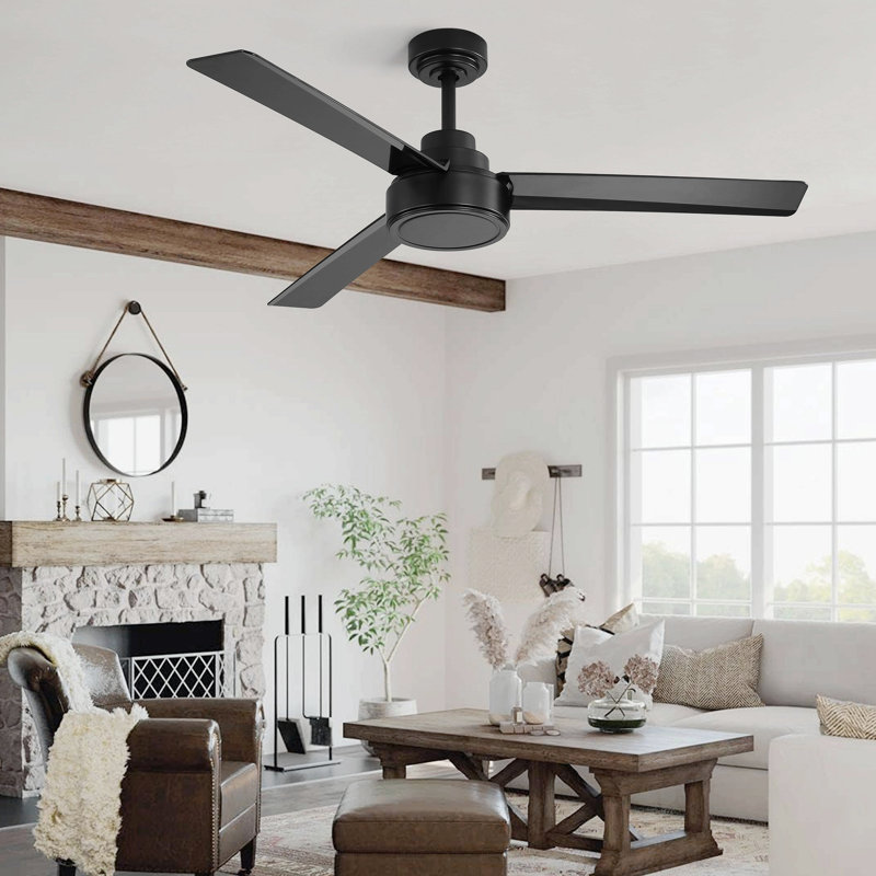 52" Ceiling Fan Without Light, 3 Abs Blades Farmhouse Ceiling Fan With Remote Control 6-Speed Reversible Dc Motor White For Living Room, Bedroom, Kitchen