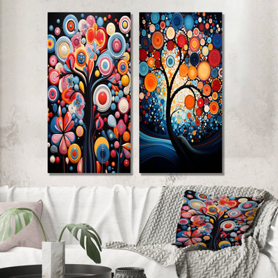 Arbre de fantaisie floral rose et bleu arbre IV - ensemble de 2 décorations murales en métal africain
