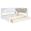 Lit de coin en bois en forme de L avec tiroirs sous le lit avec bibliothèque de rangement et tête de lit tapissier et ports de chargement USB pour un espace limité-669466595
