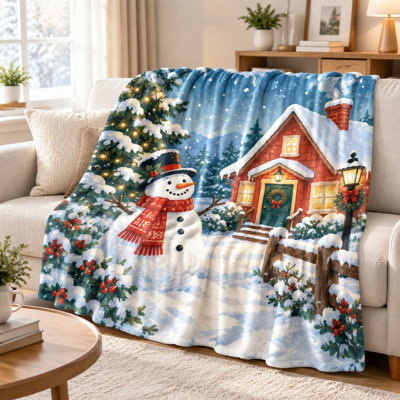 Couverture polaire douillette avec motif de bonhomme de neige pour Noël, jeté chaud et moelleux pour canapé, chambre, salon et décoration intérieure