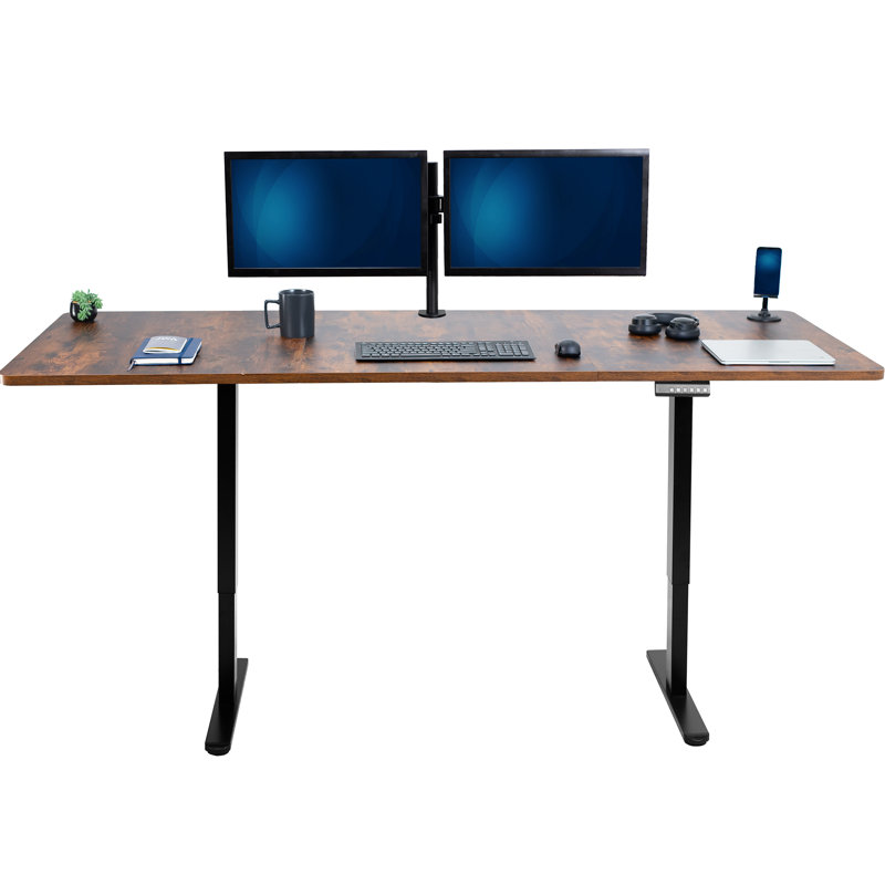 Vivo Electric Dual Motor Standing Desk, 82.7" W, Black, Vintage Brown
