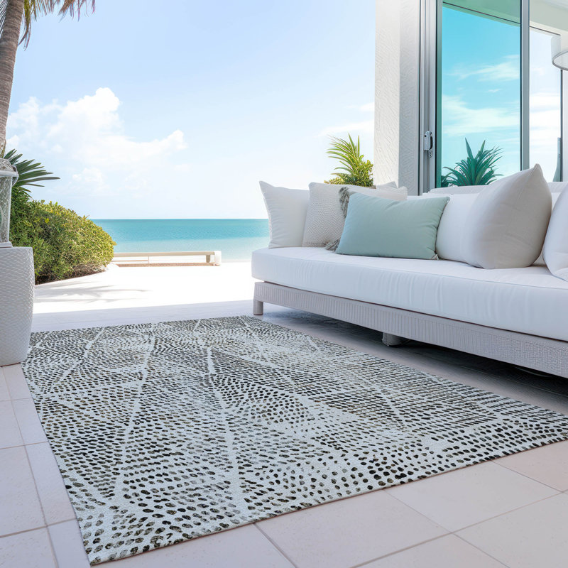 Tapis intérieur / extérieur en polyester tissé à la machine Jurnee, Rectangle 5 pi x 7 pi 6 po