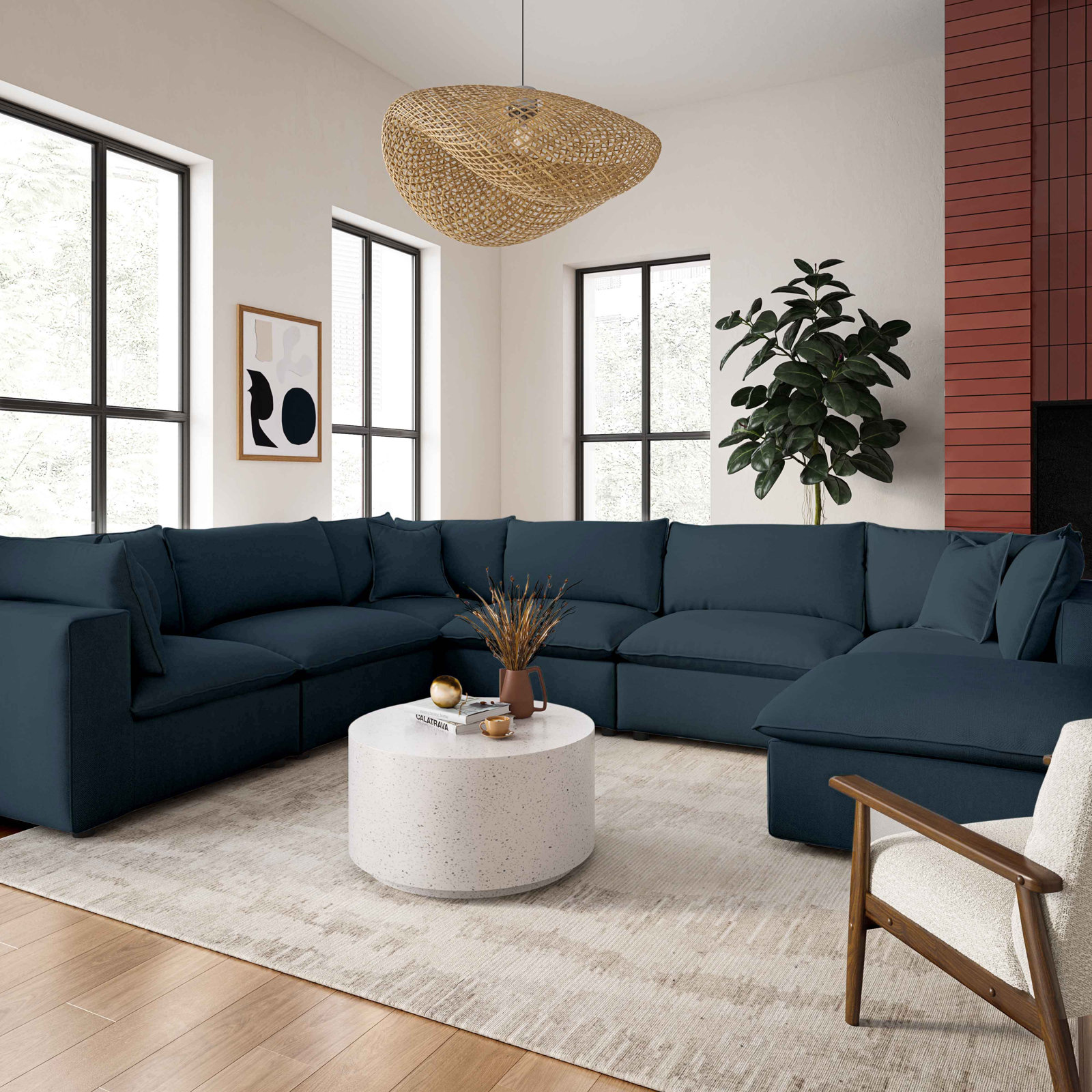 Ellaria Modular Upholstered Reversible U-Sectional, Navy Livesmart®