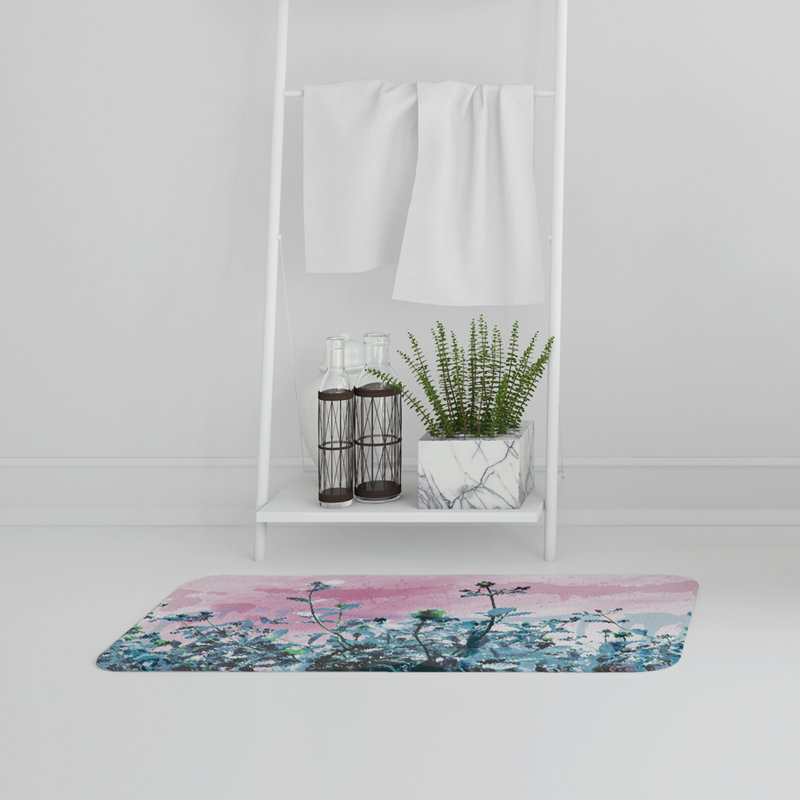 Pelfrey Memory Foam Non-Slip, No Pattern, Blue/Pink, Flowers on Pink