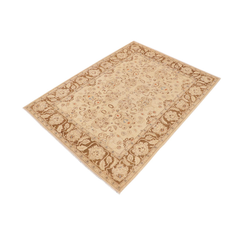 Oriental Handmade Hand-Knotted Rectangle 7'10'' x 10'6'' Wool Area Rug in Beige/Brown