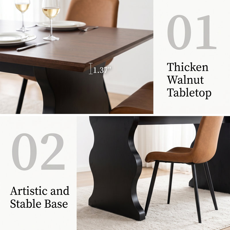 Kincannon Modern Kitchen Dining Set, Rectangular Dining Table with Upholstered Dining Chairs (Table, 6Chairs), Brown
