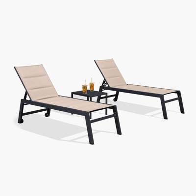 Lanece Outdoor Rust-Resistant Metal Chaise Lounge Set with Table