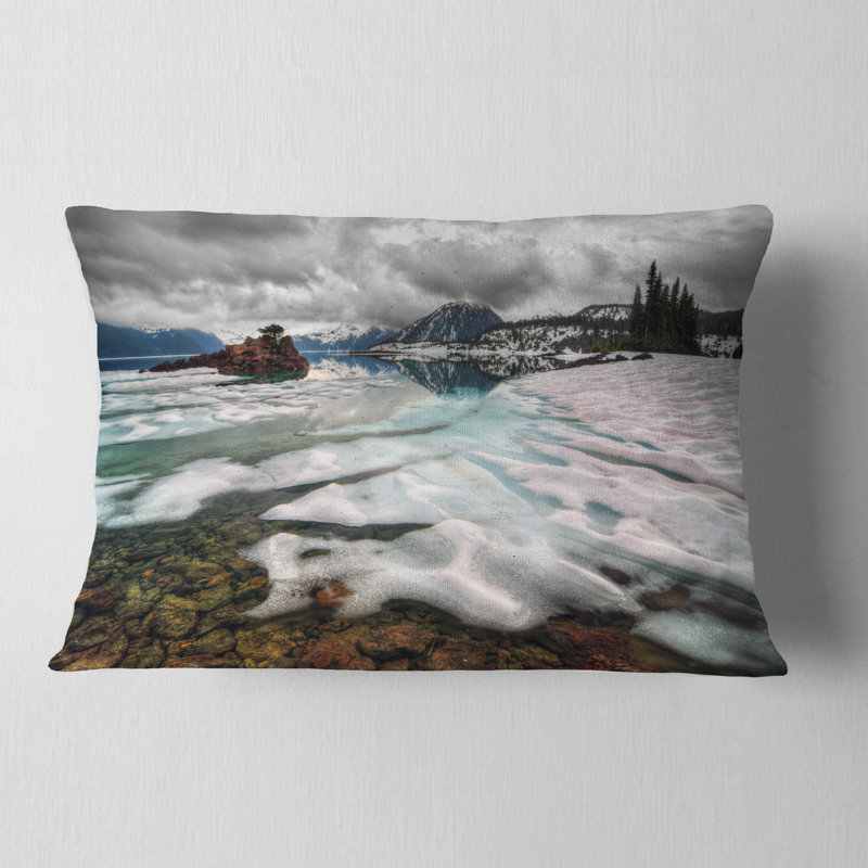Coussin lombaire en brun de montagne à imprimé landscape