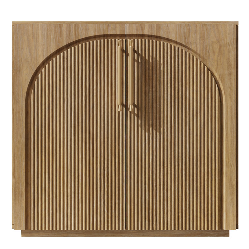 Buffet moderne avec étagères ajustables, meuble d'appoint à arc cannelé pour salon, 1, Chêne