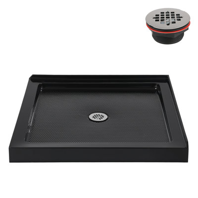 Base de douche en acrylique noir brillant avec drain central 32 "x 32" Streamline, drain inclus