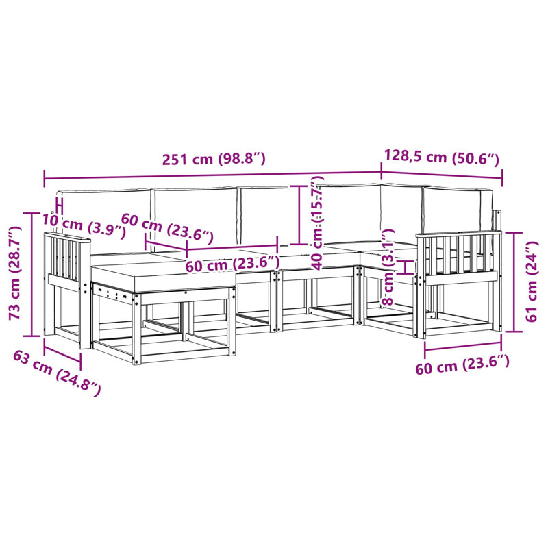 Ensemble de canapés d'extérieur avec coussins vidaXL 6 pièces naturel et anthracite