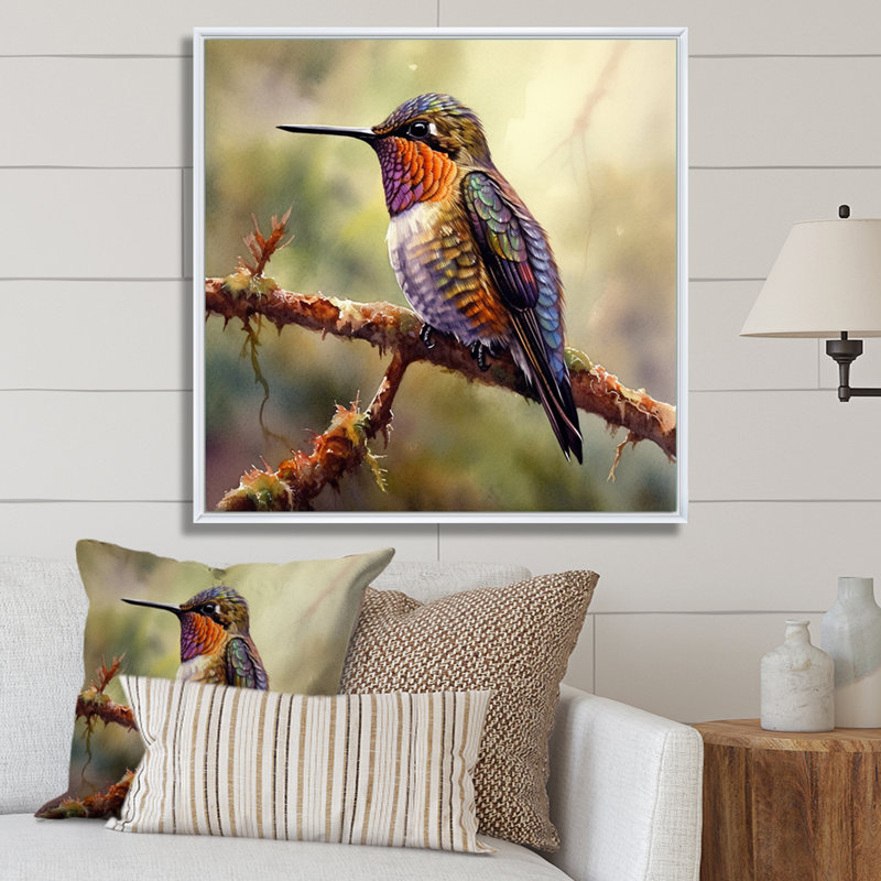 Colibri gracieux III sur toile, Cadre flottant blanc, H 24 po x l 24 po x P 1 po