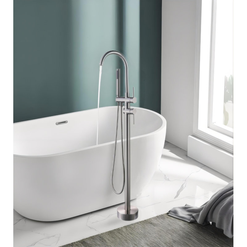 2 Handle Bathroom Freestanding Tub Filler with Diverter, Brushed Nickel
