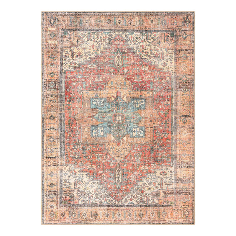 Tapis oriental rouge rouille, Rectangle 7 pi 10 po x 11 pi