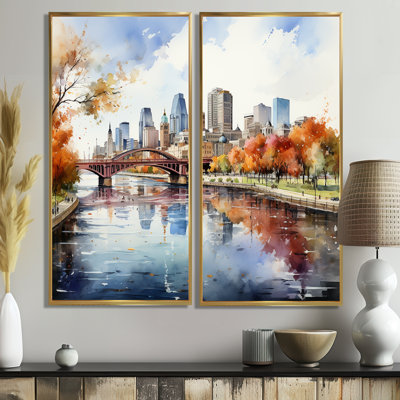 Minneapolis City In Autumn I - art mural 2 panneaux Minneapolis