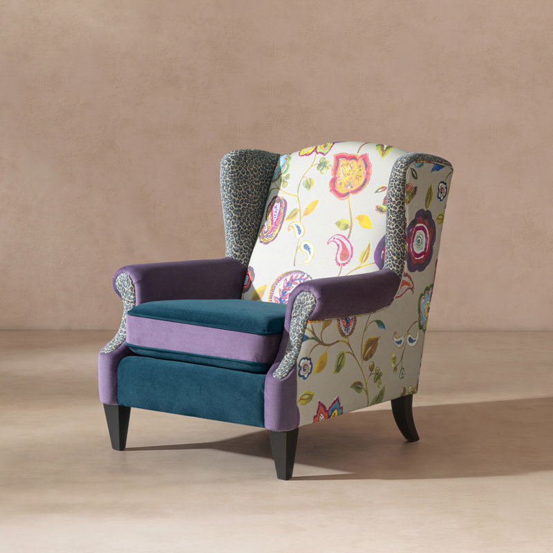 Camborne Upholstered Wingback Chair, Teal Velvet