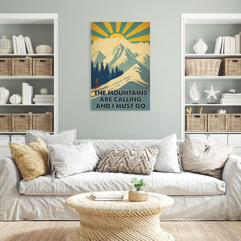 «Skiing On Snow Mountain - The Mountains Are Calling And I Must Go», reproduction d'art graphique sur toile 1 pièce