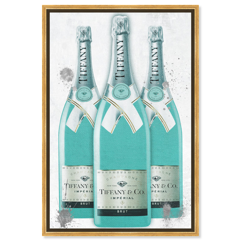 Diamants et bulles champagne - impression sur toile, H 24 po x l 16 po, Toile avec cadre doré