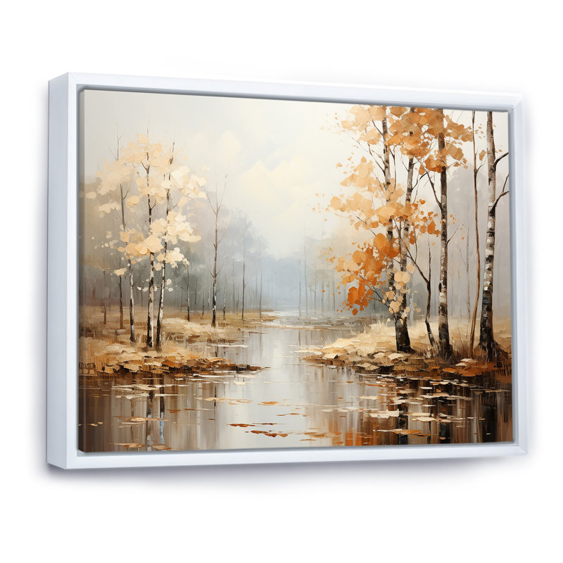 Mystic Nostalgia Autumn Forest - Art mural forêt, H 34 po x l 44 po x P 1,5 po, Cadre flottant blanc