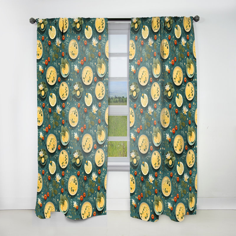 Collage d'agrumes vert et jaune - Rideau floral - Rideau floral obscurcissant - 1 panneau, L 52 po x L 108 po
