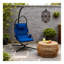 Balancelle suspendue avec structure et support en acier, fauteuil hamac avec accoudoirs rembourrés, tissu Oxford noir et bleu foncé
