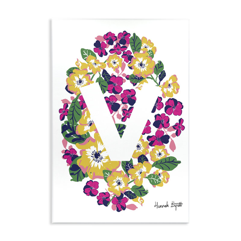 Art floral sur bois, lettre V par Hannah Louise Byatt, H 15 po x l 10 po
