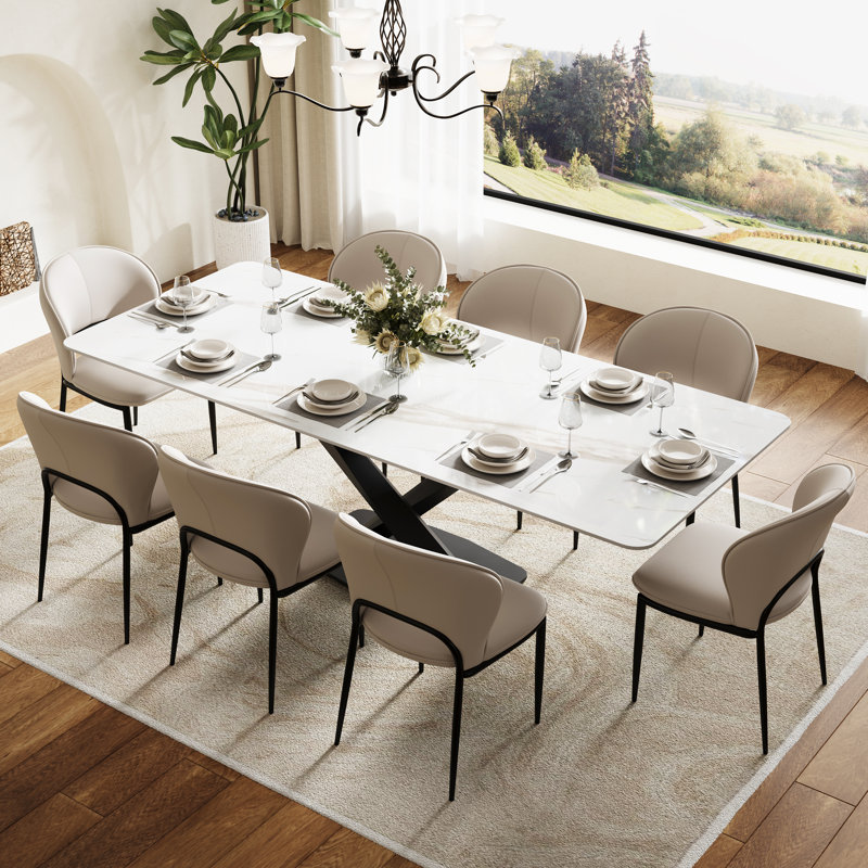 Modern Dining Table Chairs Faux Leather Upholstered Side Dining Chairs Kitchen Dining Chair with Metal Legs Not Assembled Need
