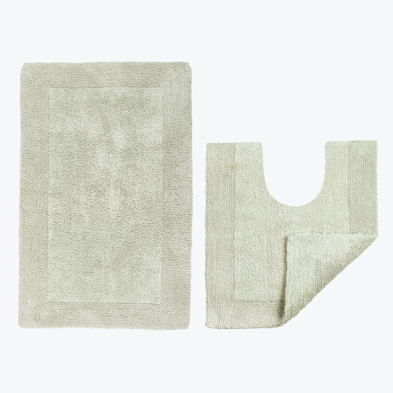 100% Cotton Bath Mat and Pedestal Mat Set, Sage Green