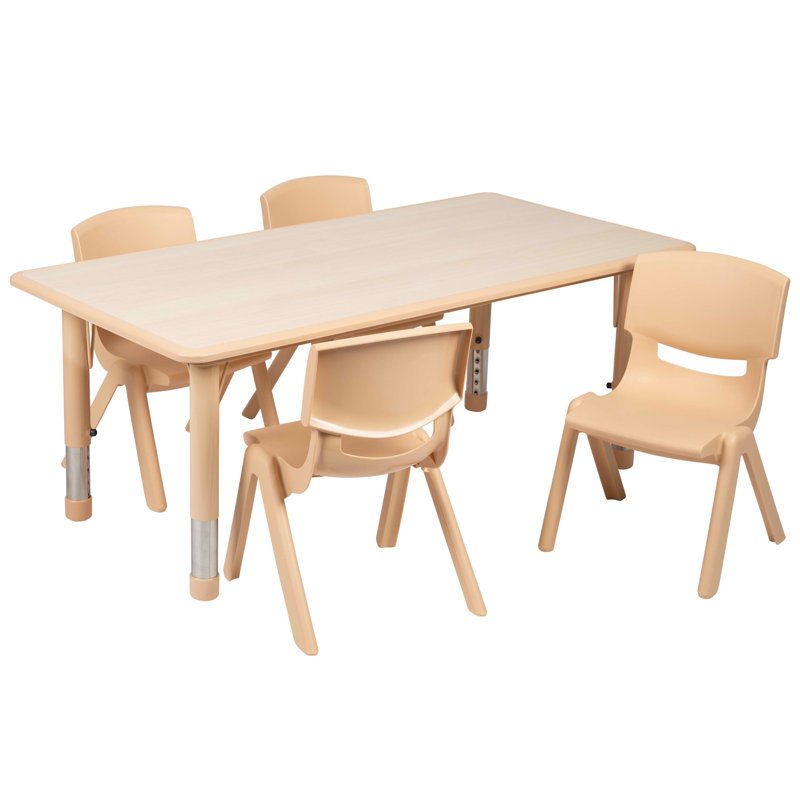 Goddard 5-Piece Rectangle Plastic Kids Activity Table and Chairs Set, Natural