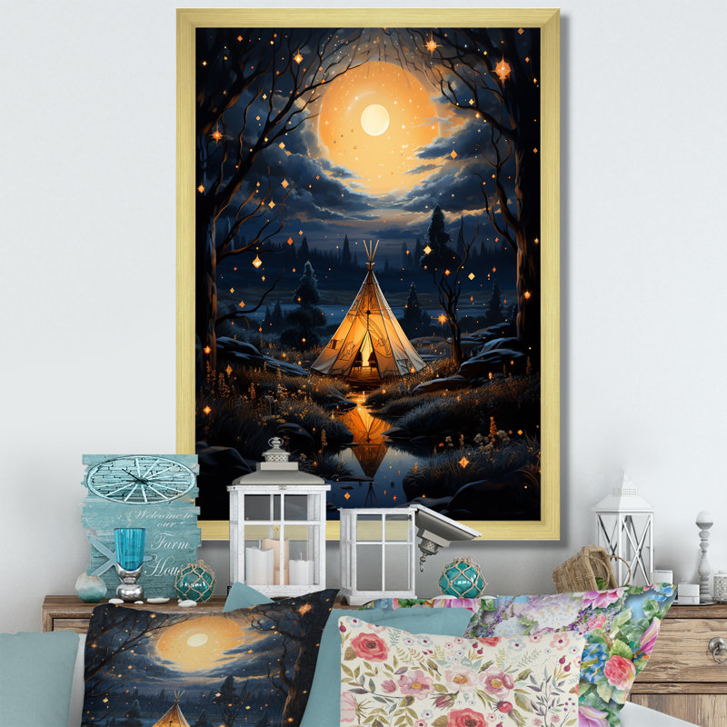 «Blue Native Tipi Celestial Connections II», reproduction sur toile, Encadrement doré, H 44 po x l 34 po x P 1,5 po