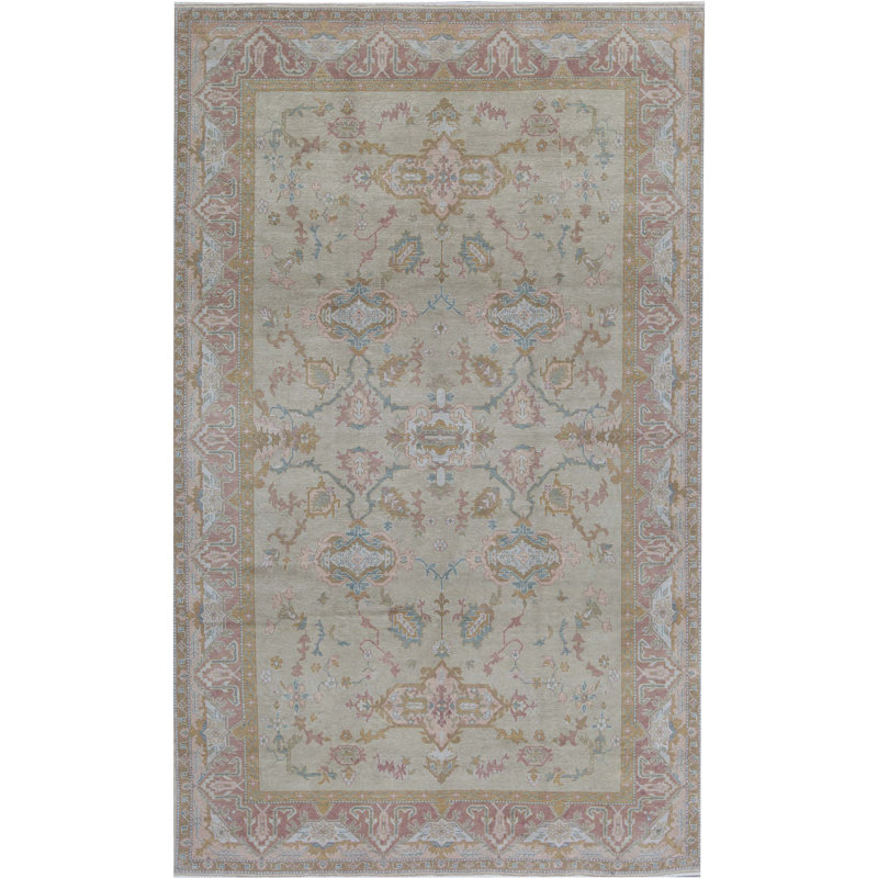 Wool Oriental Area Rug in Beige/Rust
