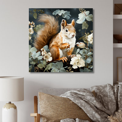 «Brown and Green Forest Squirrel Blooms» - art mural animal écureuil